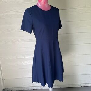 Banana Republic Dress Womens 4P Navy Blue Excellent Scalloped Hem Fit and Flare